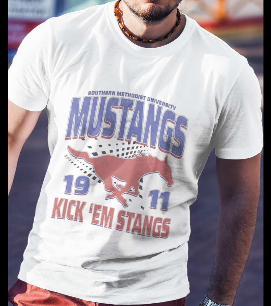 Southern Methodist University Mustangs 1911 Kick 'Em Stangs Mustang Red And Blue T-Shirt