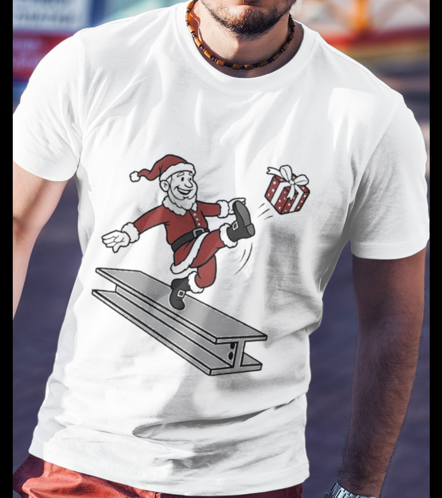 Steel City Santa Claus Dancing On Steel Beam With Holiday T-Shirt