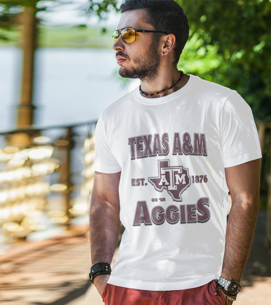 Texas A&M Est 1876 Gig 'Em Aggies A&M Logo State T-Shirt