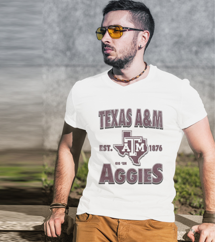Texas A&M Est 1876 Gig 'Em Aggies A&M Logo State T-Shirt