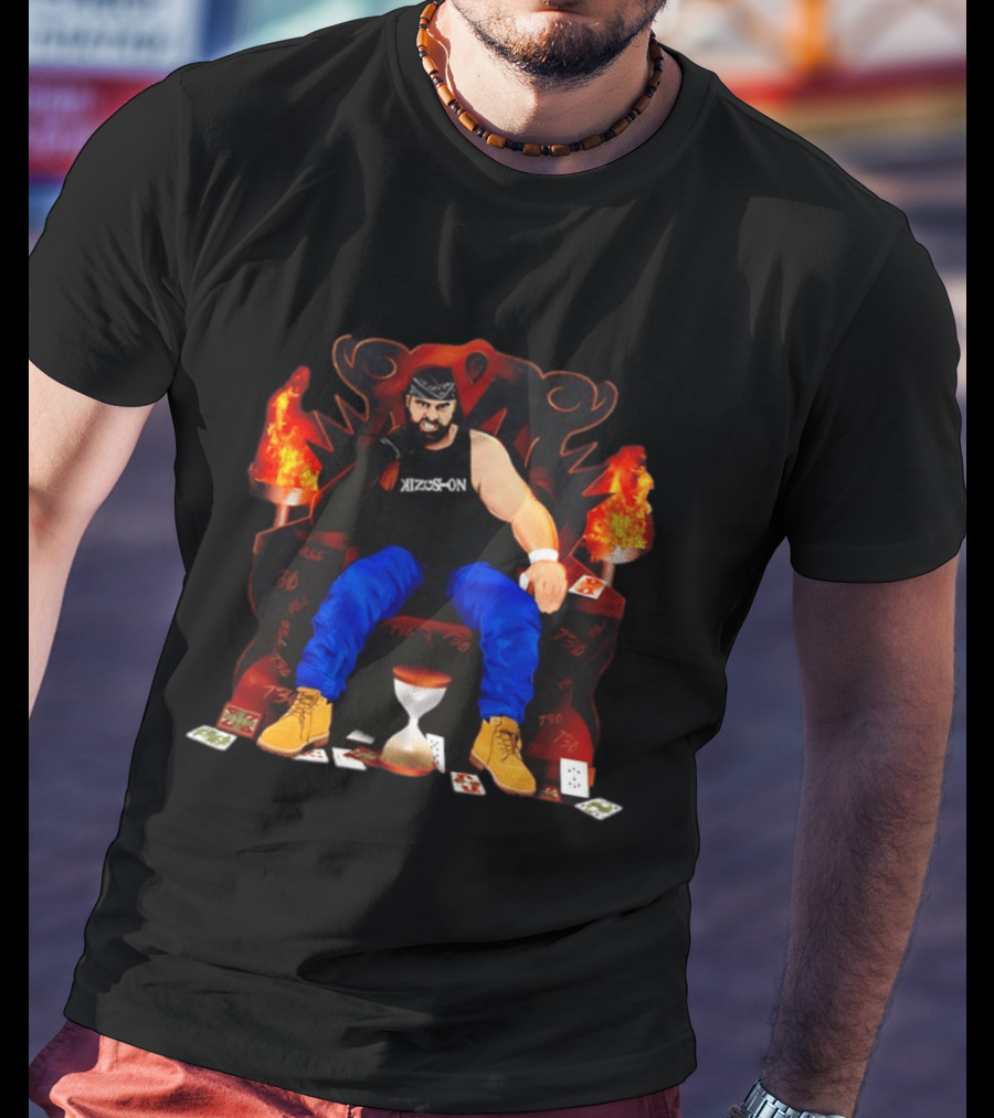 Eddie Kingston Throne Kizus On Playing Cards Flames Hourglass T-Shirt