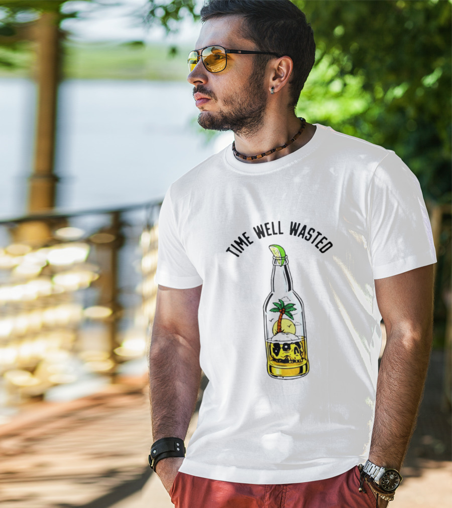 Time Well Wasted Skull And Palm Tree In Bottle With Lemon Slice T-Shirt