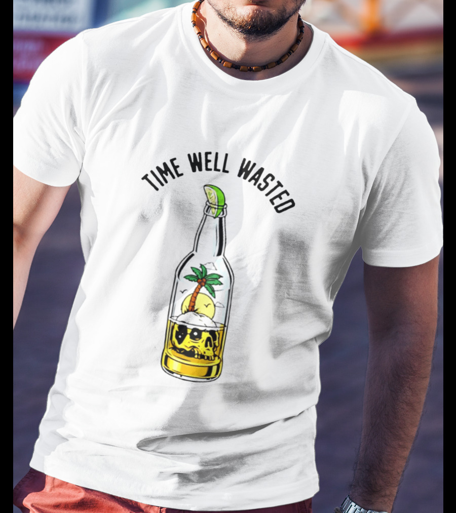 Time Well Wasted Skull And Palm Tree In Bottle With Lemon Slice T-Shirt