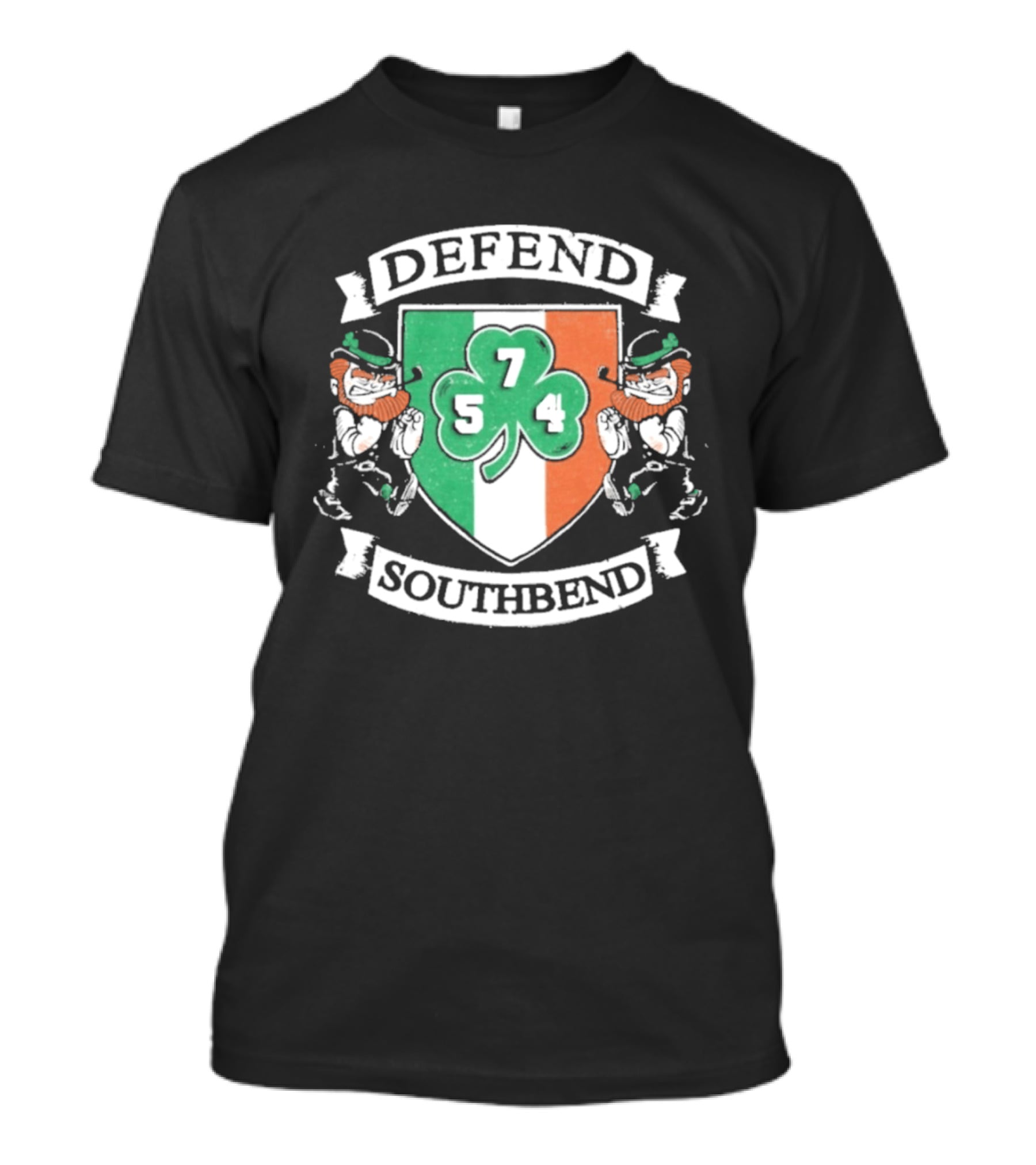 Notre Dame Defend Southbend 754 Shamrock Emblem With Fighting Leprechauns T-Shirt
