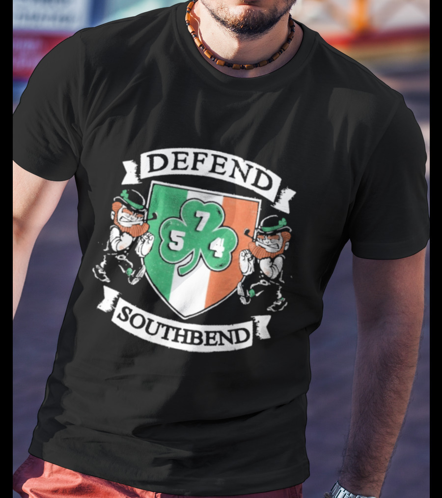 Notre Dame Defend Southbend 754 Shamrock Emblem With Fighting Leprechauns T-Shirt
