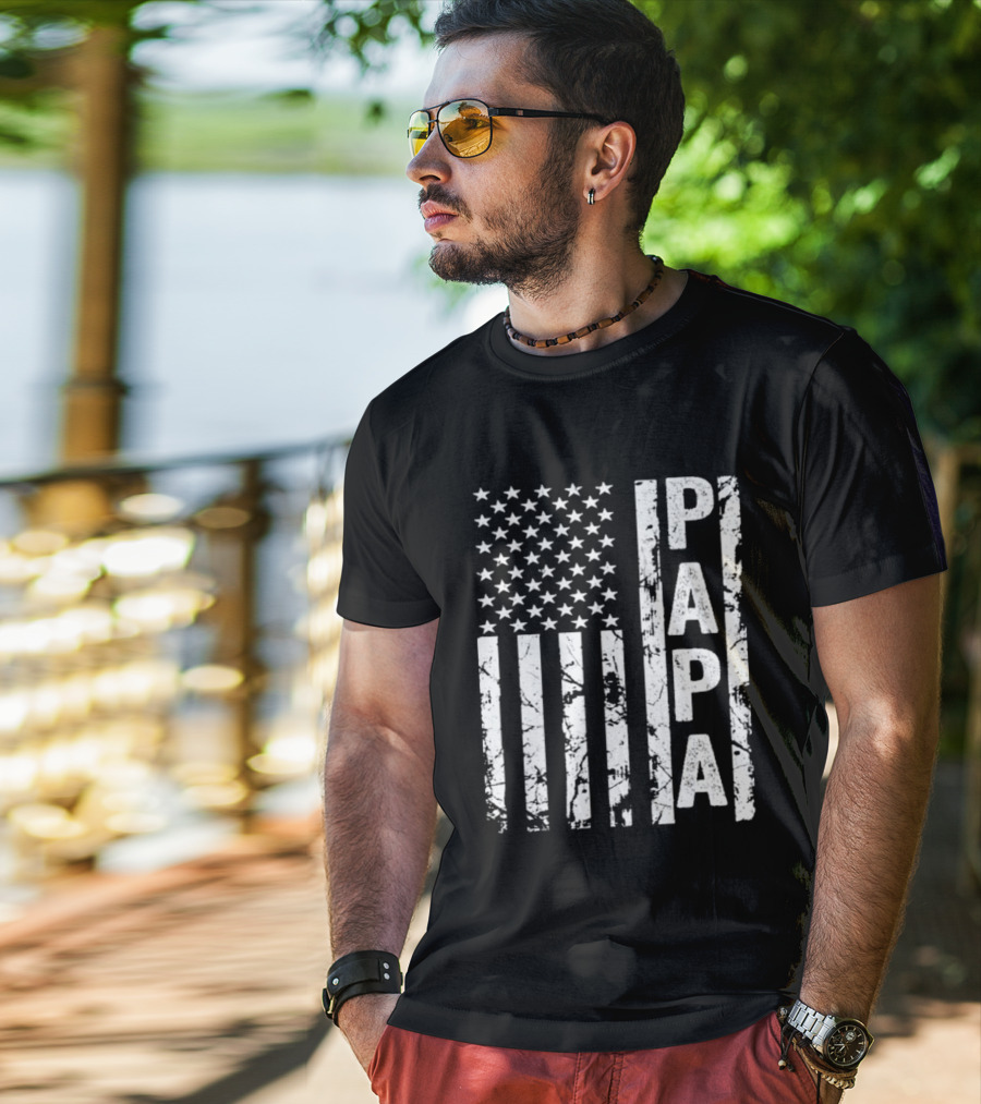 Papa USA Flag Distressed Style Stars And Stripes T-Shirt