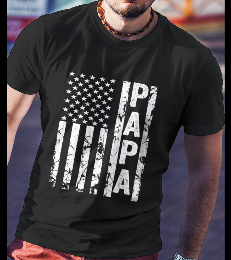 Papa USA Flag Distressed Style Stars And Stripes T-Shirt