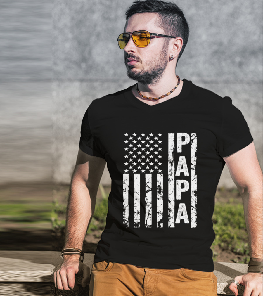 Papa USA Flag Distressed Style Stars And Stripes T-Shirt