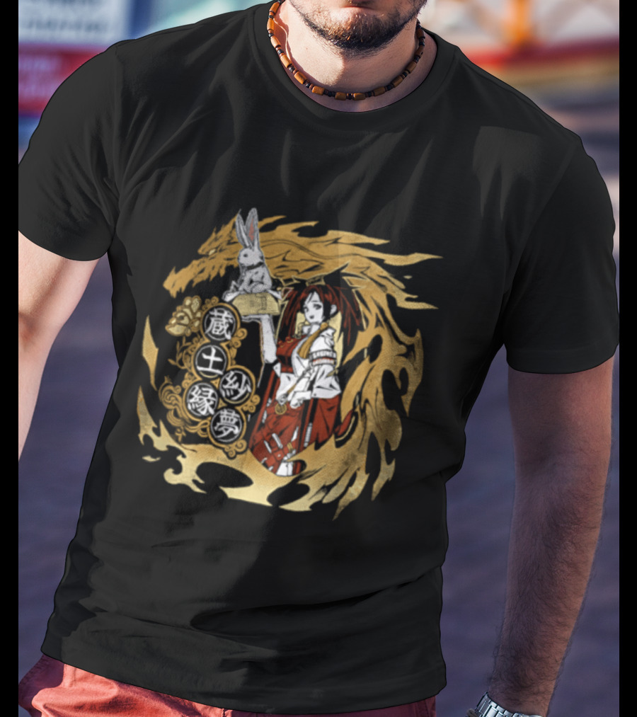 Guilty Gear Inspired Japanese Oni Mask And Flag Iconography T-Shirt