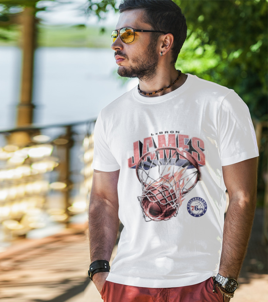 LeBron James 23 Basketball Fire Hoop Philadelphia 76ers T-Shirt