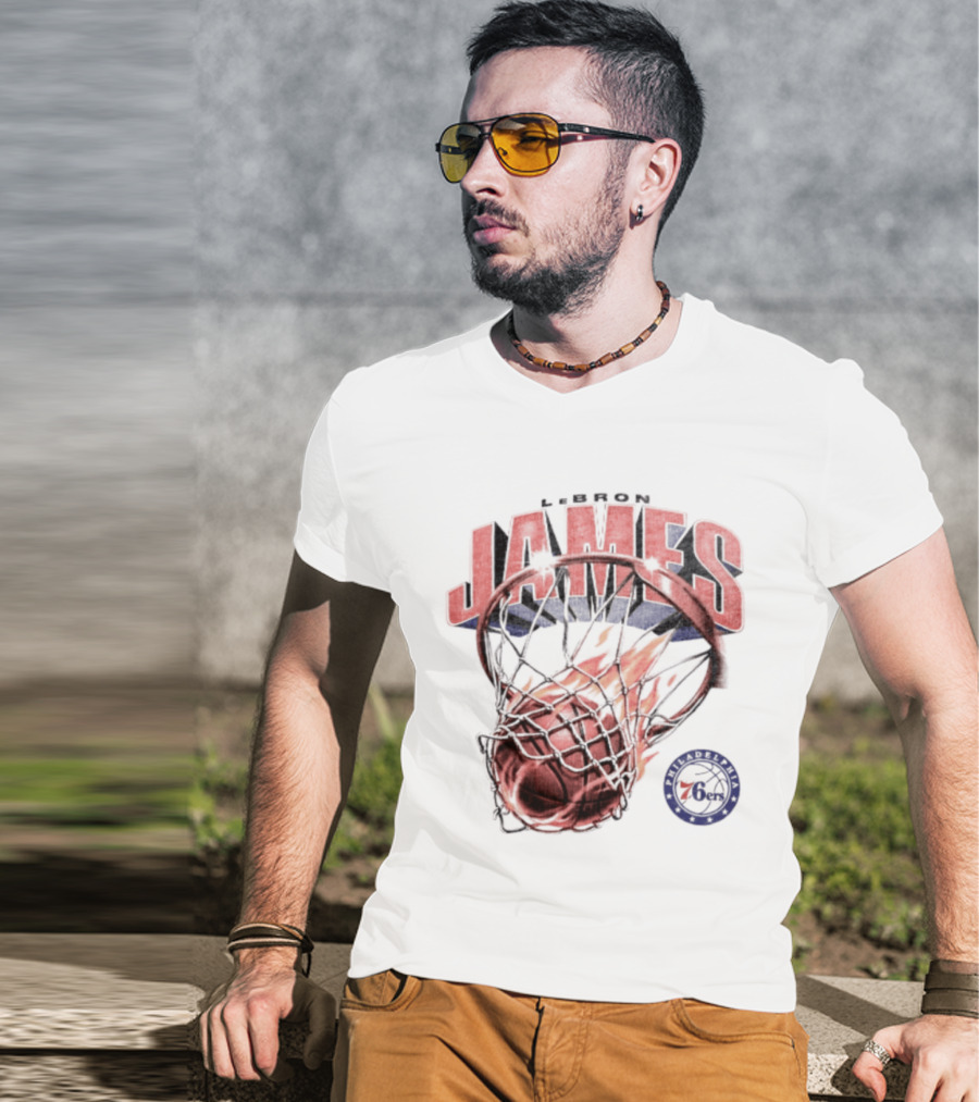 LeBron James 23 Basketball Fire Hoop Philadelphia 76ers T-Shirt