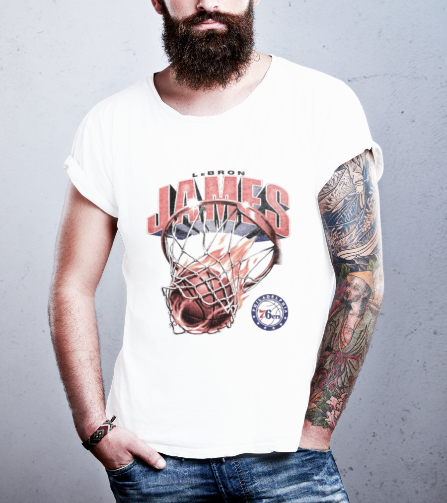 LeBron James 23 Basketball Fire Hoop Philadelphia 76ers T-Shirt