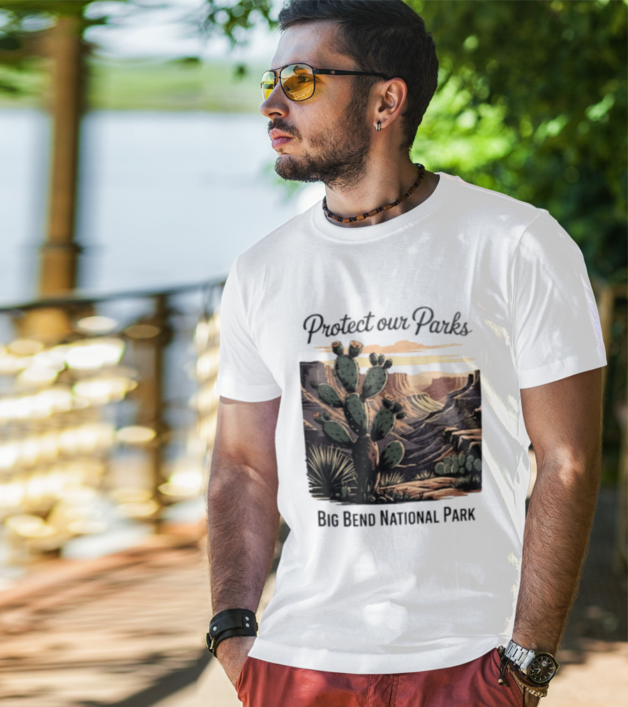 Protect Our Parks Big Bend National Park Cactus Desert Landscape Scene T-Shirt