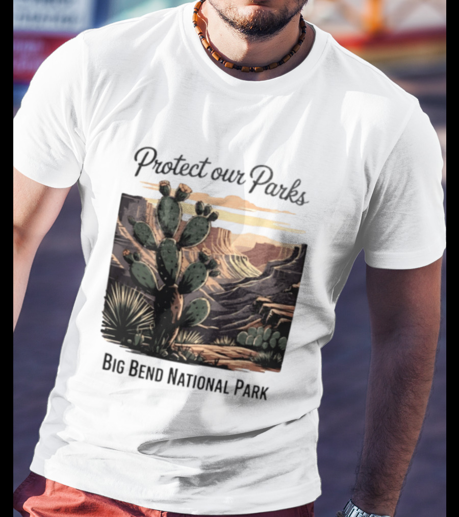 Protect Our Parks Big Bend National Park Cactus Desert Landscape Scene T-Shirt
