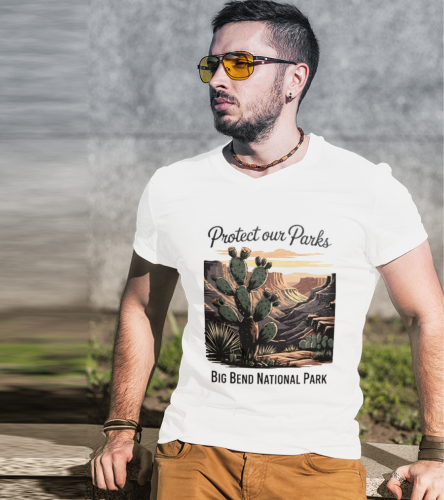 Protect Our Parks Big Bend National Park Cactus Desert Landscape Scene T-Shirt