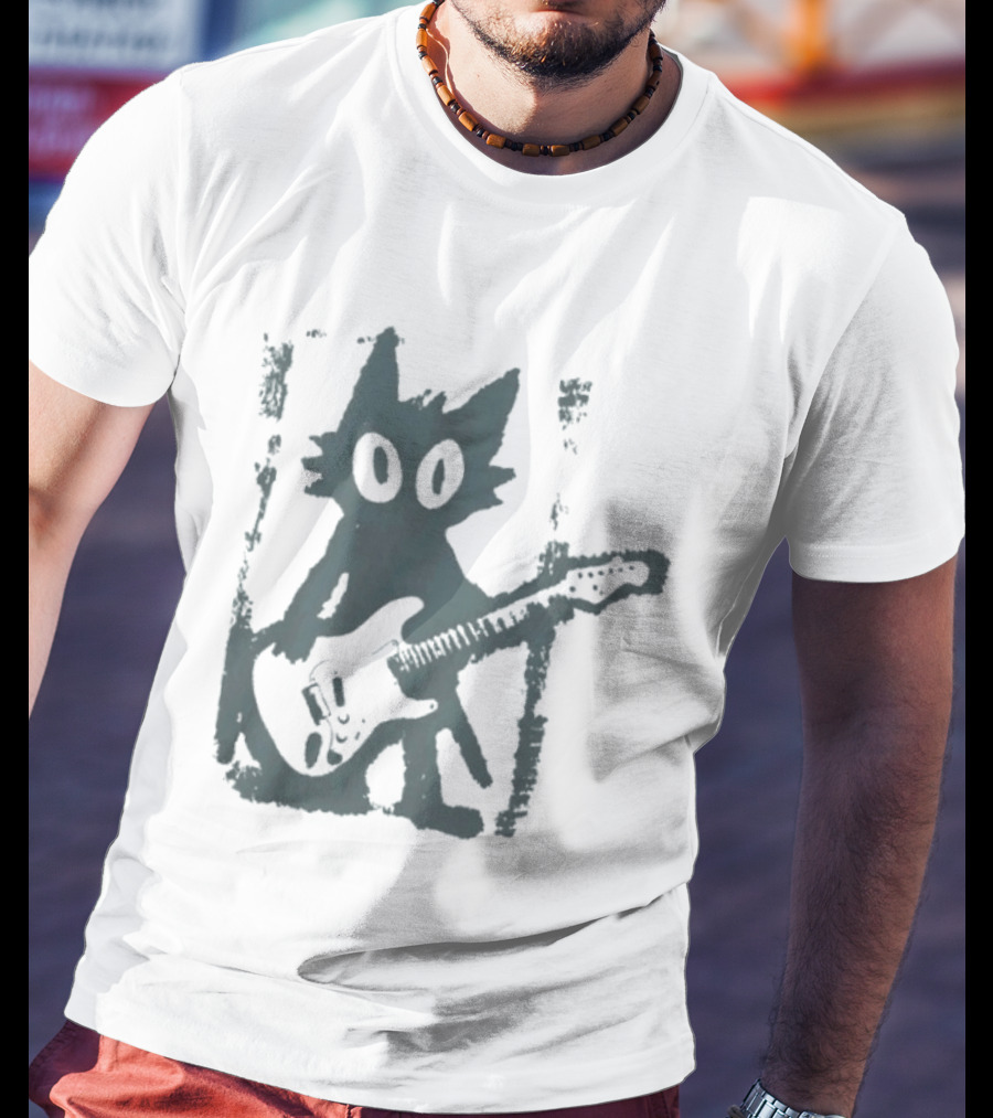 Rock Star Cat Electric Guitar Kitty Playful Feline Musician T-Shirt