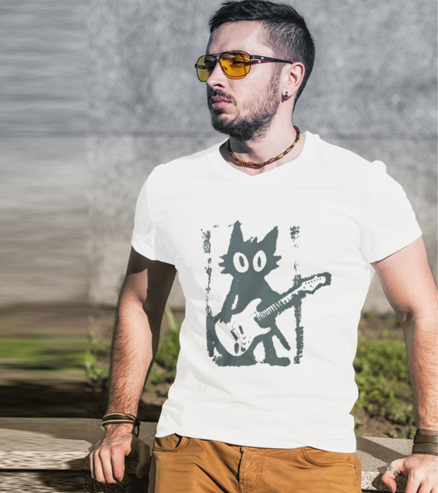 Rock Star Cat Electric Guitar Kitty Playful Feline Musician T-Shirt