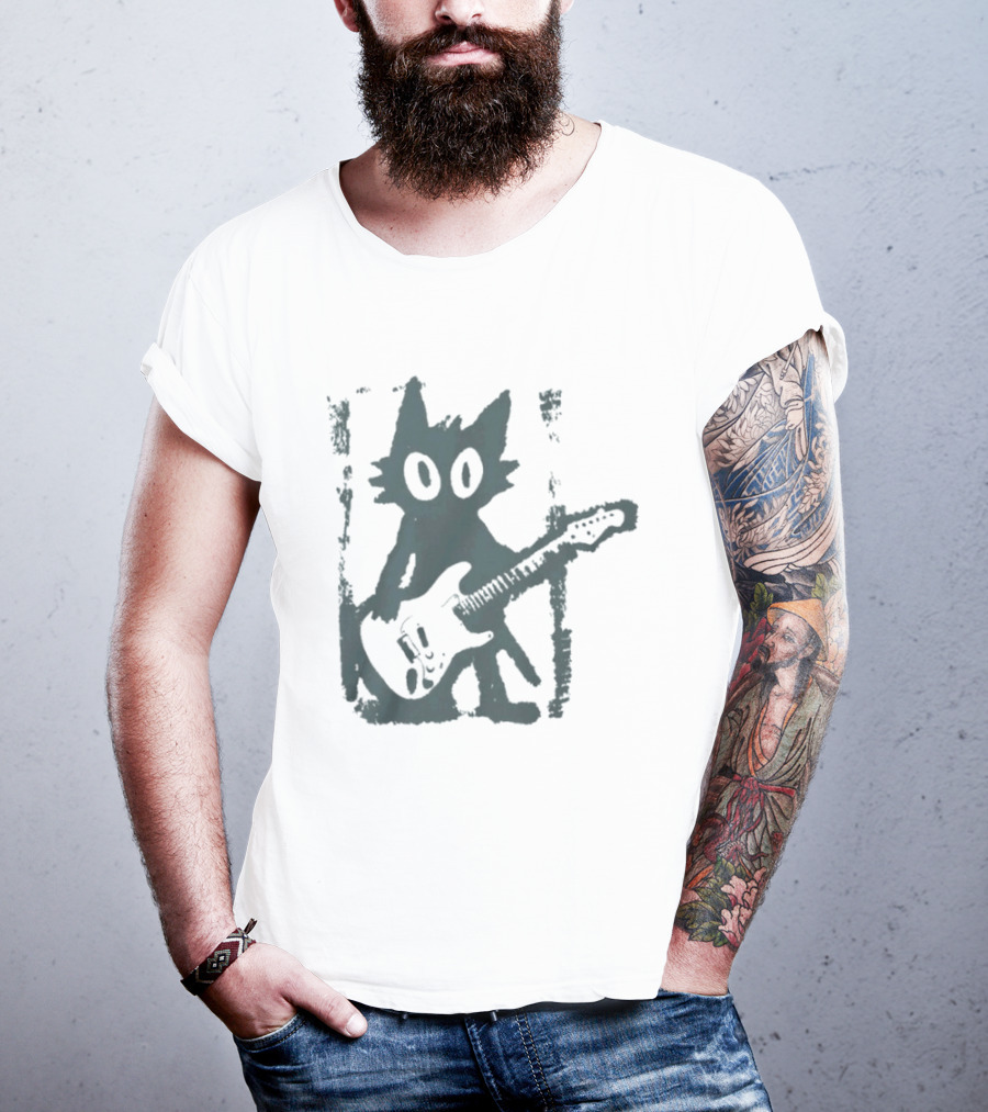 Rock Star Cat Electric Guitar Kitty Playful Feline Musician T-Shirt