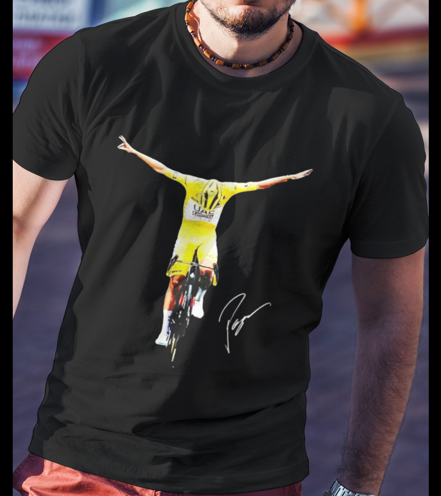Tadej Pogacar UAE Team Yellow Jersey Victory Celebration T-Shirt