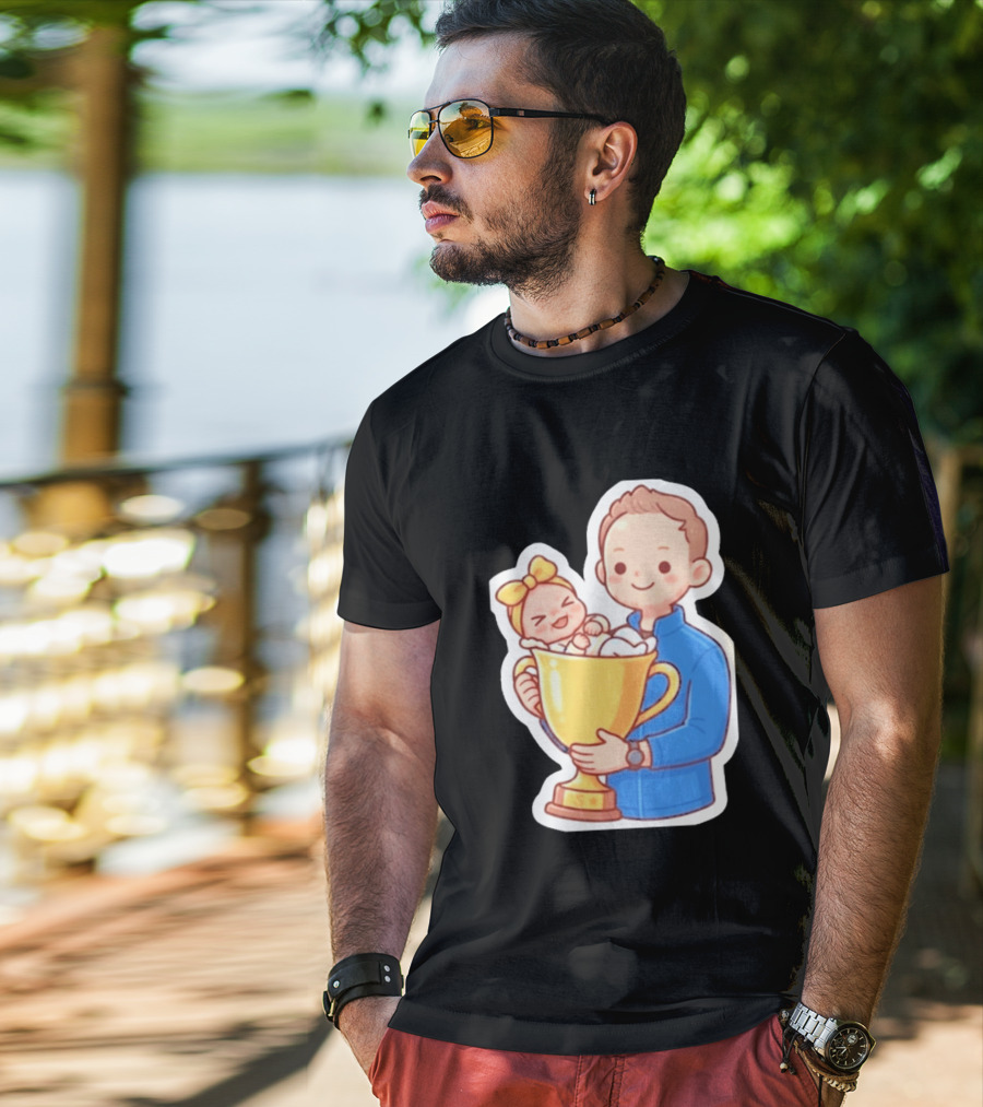My Greatest Trophy Dad Holding Baby In Golden Cup T-Shirt