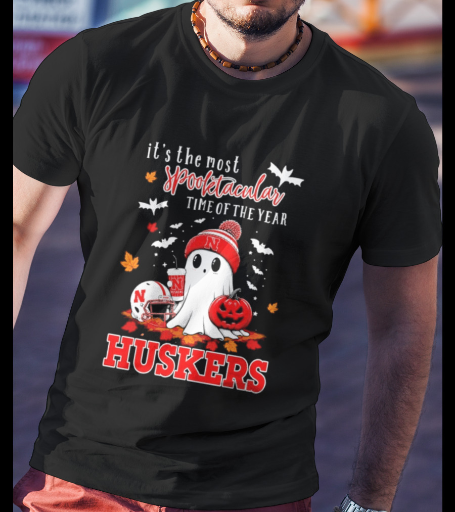 Nebraska Cornhuskers Spooktacular Halloween Ghost Huskers Football Time 2026 T-Shirt