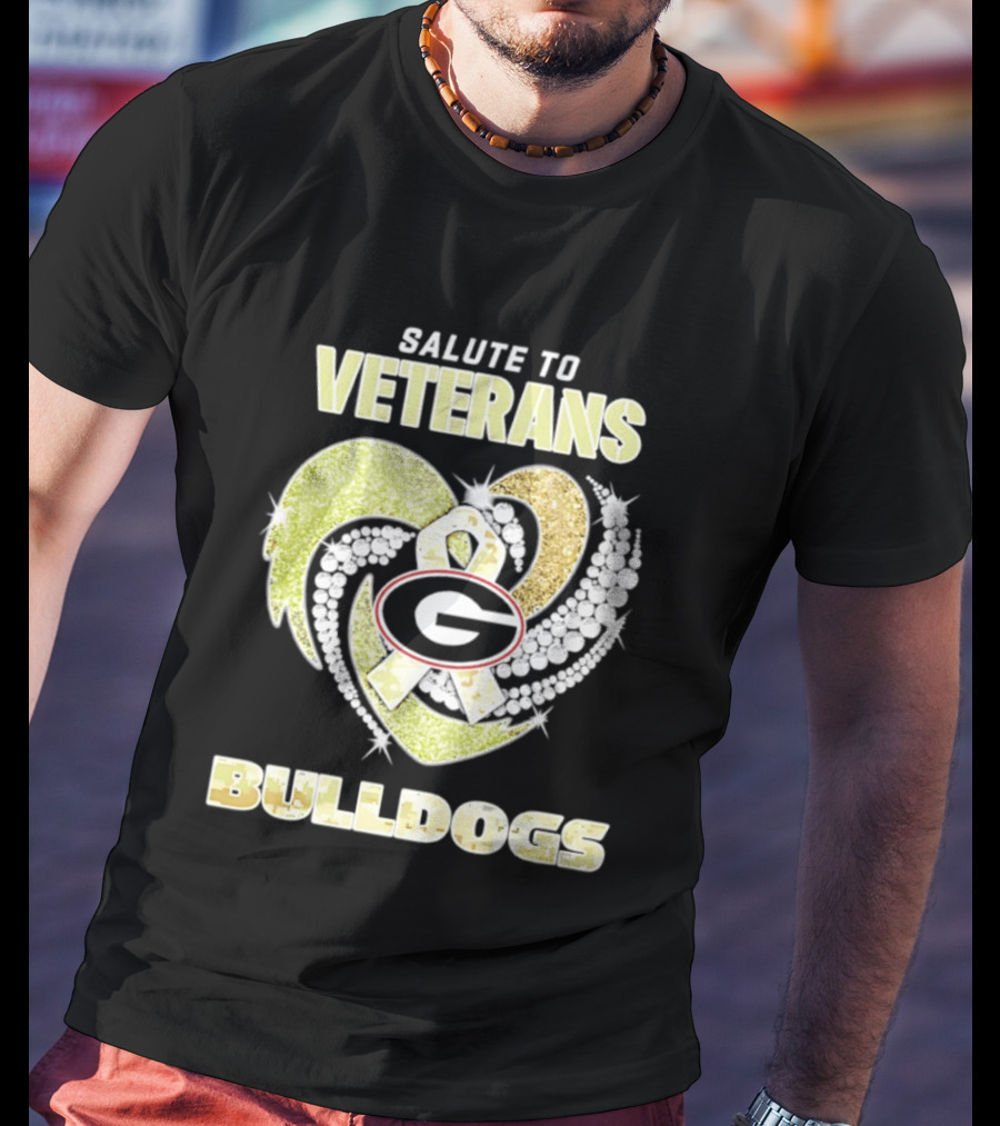 Salute To Veterans Georgia Bulldogs Heart Ribbon T-Shirt