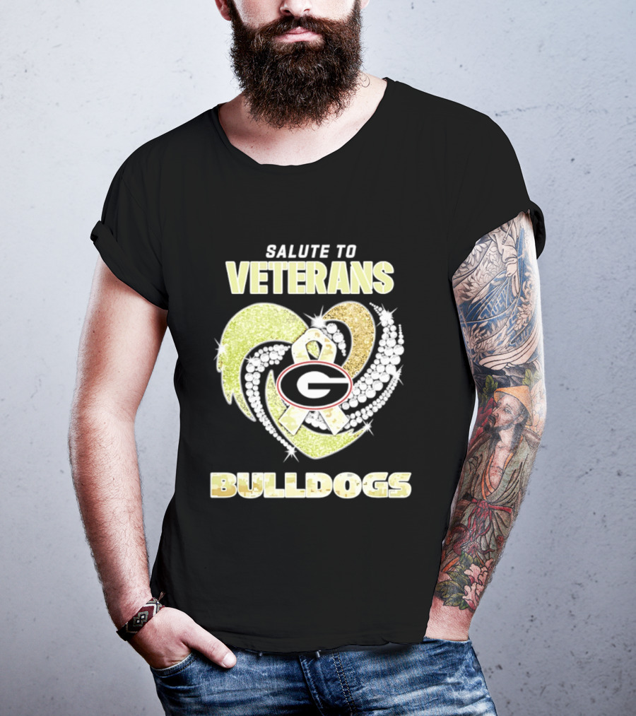 Salute To Veterans Georgia Bulldogs Heart Ribbon T-Shirt