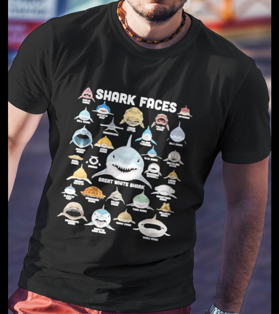Shark Faces Types Marine Biology Great White Hammerhead Whale Tiger Goblin Thresher Whale Goblin T-Shirt