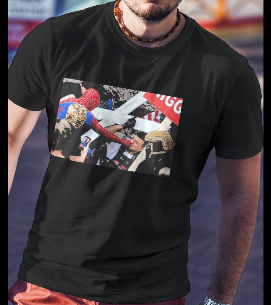 Spiderman Punch A Nazi Humor Superhero Comic Book Action Scene T-Shirt