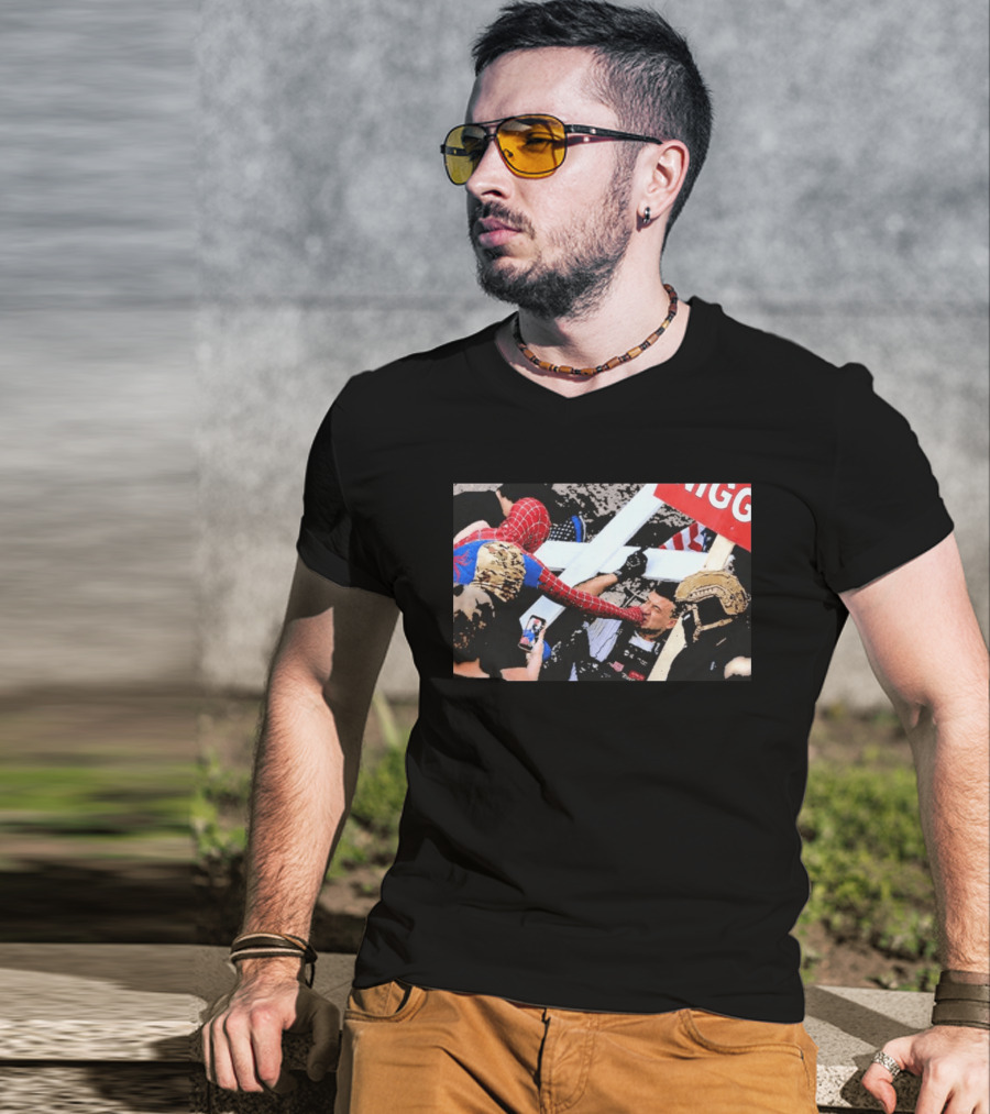 Spiderman Punch A Nazi Humor Superhero Comic Book Action Scene T-Shirt