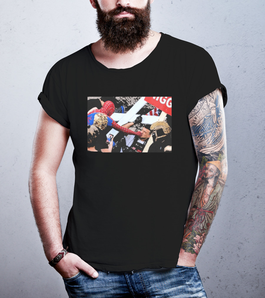 Spiderman Punch A Nazi Humor Superhero Comic Book Action Scene T-Shirt
