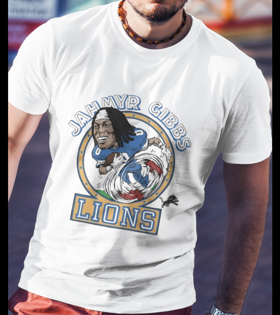 Jahmyr Gibbs Lions Football Caricature T-Shirt