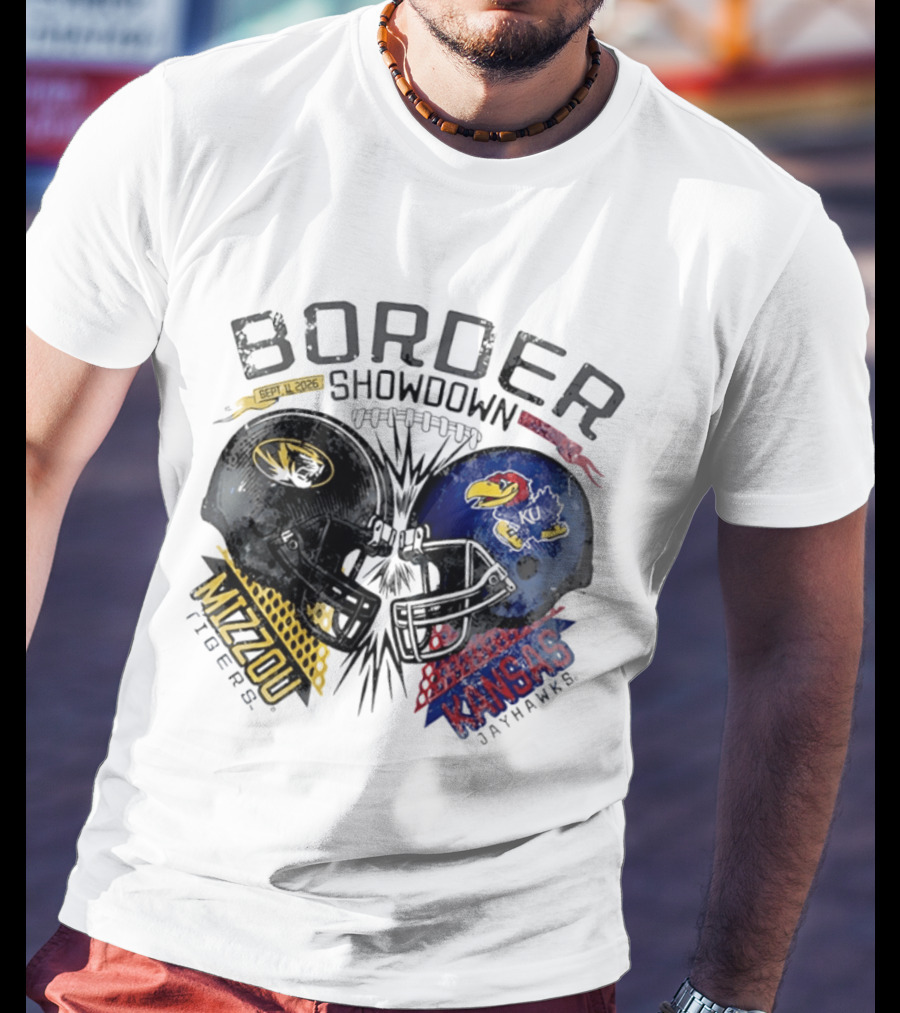 Kansas Jayhawks Missouri Tigers NCAA Border Showdown 2026 Helmet Matchup September 12 T-Shirt