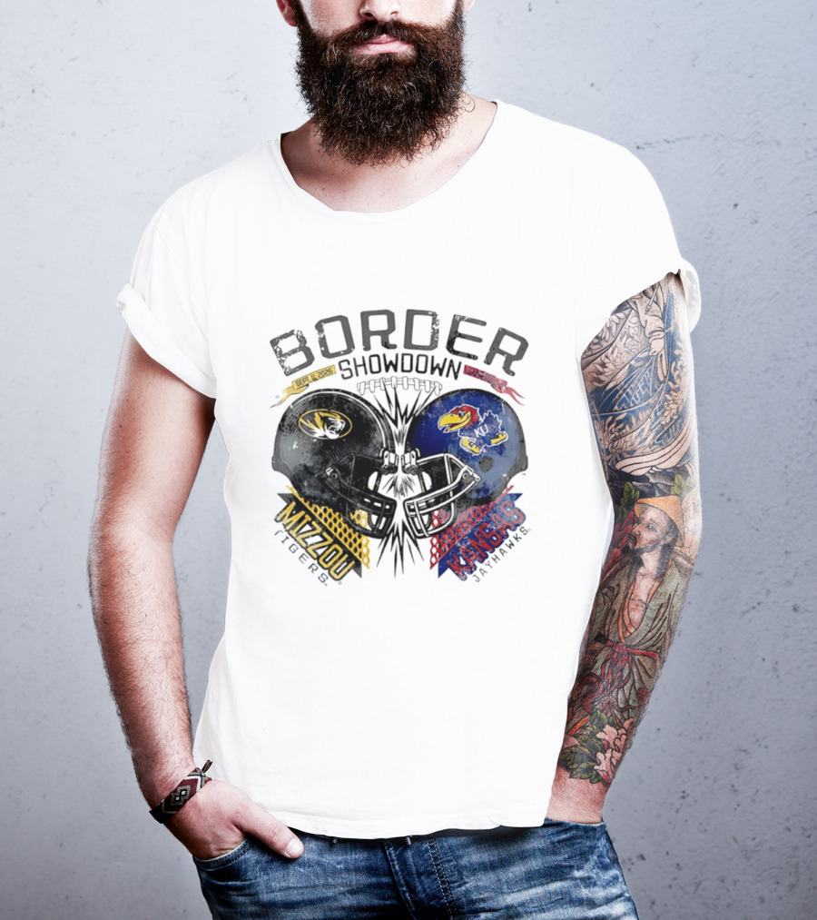 Kansas Jayhawks Missouri Tigers NCAA Border Showdown 2026 Helmet Matchup September 12 T-Shirt