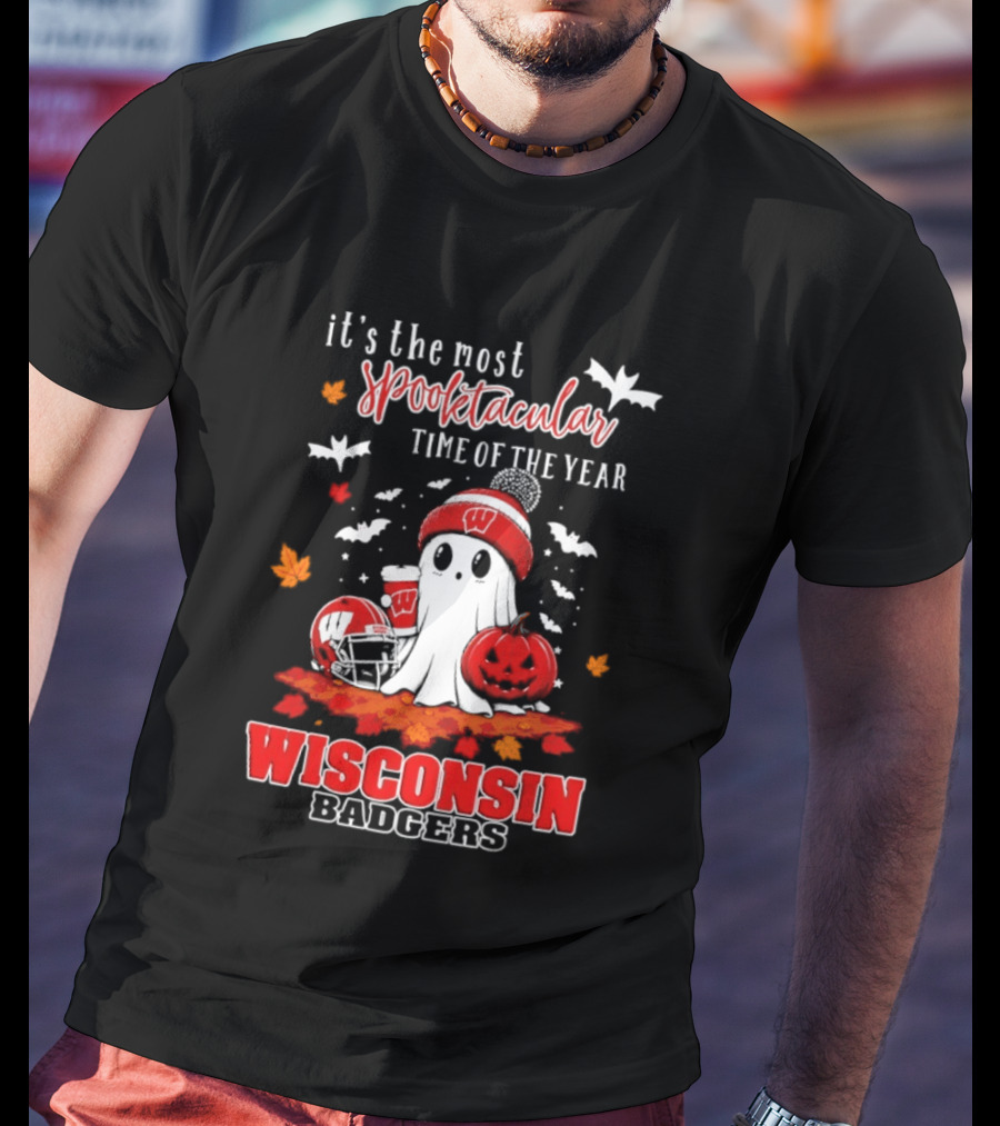 Wisconsin Badgers NCAA Halloween Ghost 2026 It's The Most Spooktacular Time Of The Year T-Shirt