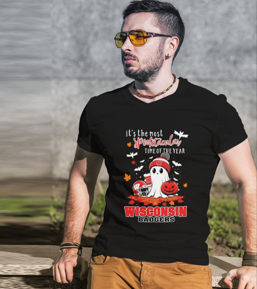 Wisconsin Badgers NCAA Halloween Ghost 2026 It's The Most Spooktacular Time Of The Year T-Shirt
