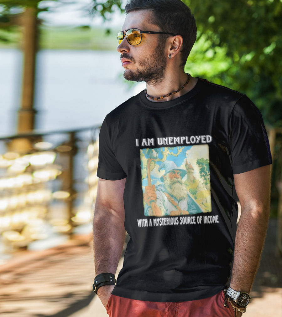 I Am Unemployed Mysterious Source Of Income Medieval Wizard And Castle T-Shirt