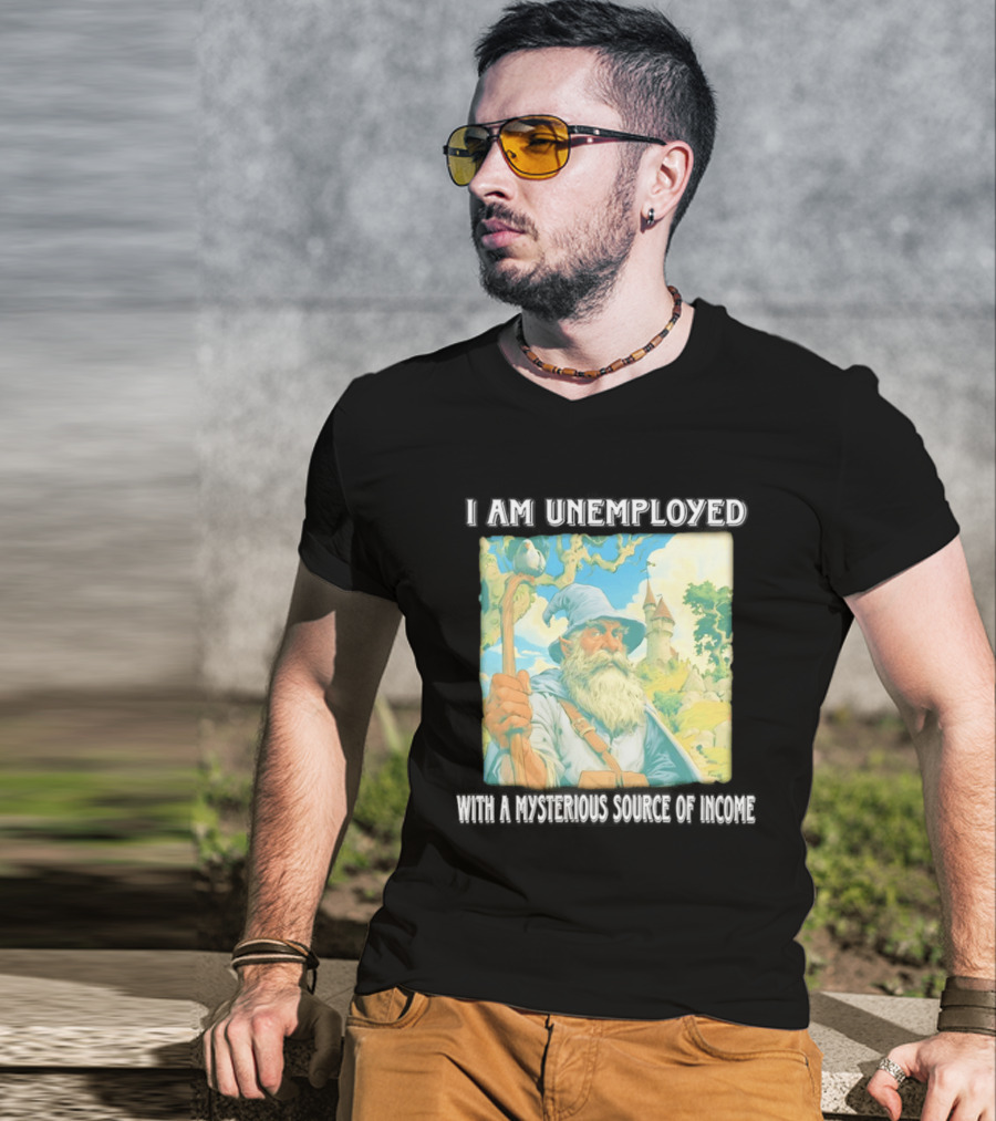 I Am Unemployed Mysterious Source Of Income Medieval Wizard And Castle T-Shirt