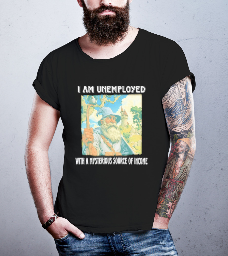 I Am Unemployed Mysterious Source Of Income Medieval Wizard And Castle T-Shirt