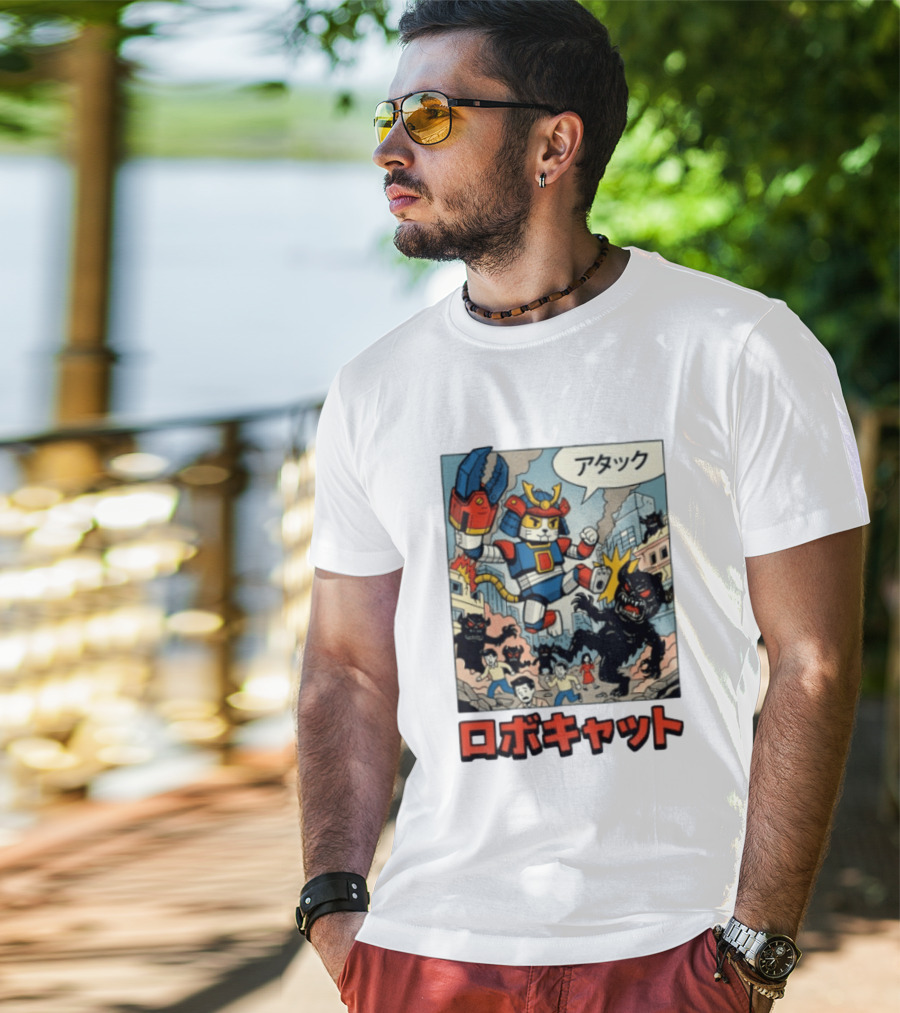 RoboCat Attack Japanese Mecha Kaiju T-Shirt