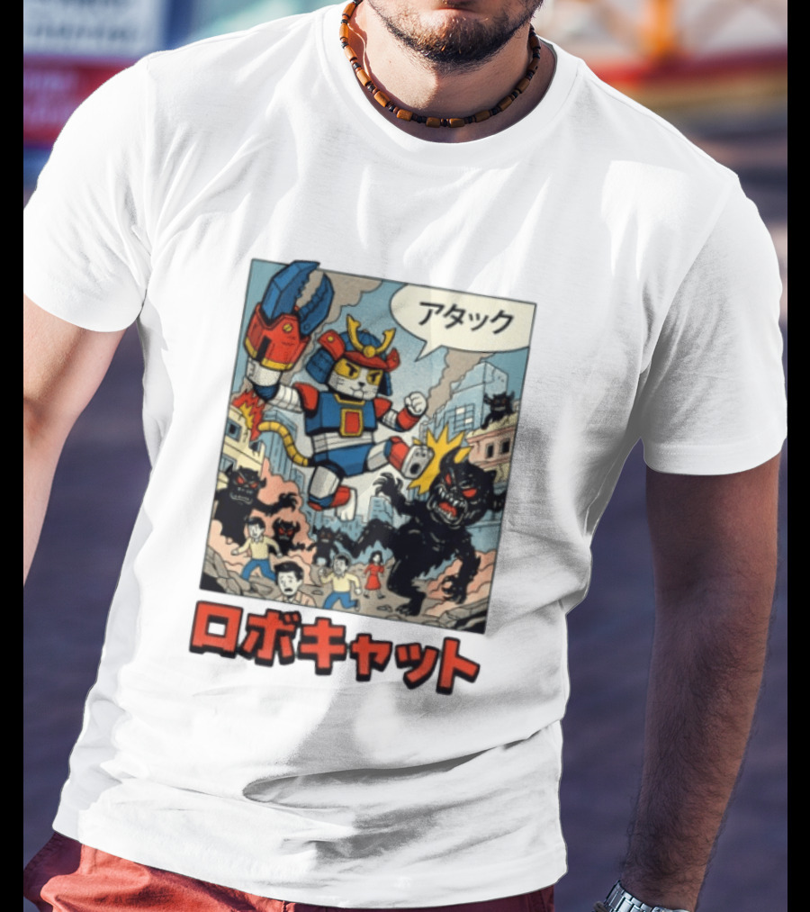 RoboCat Attack Japanese Mecha Kaiju T-Shirt
