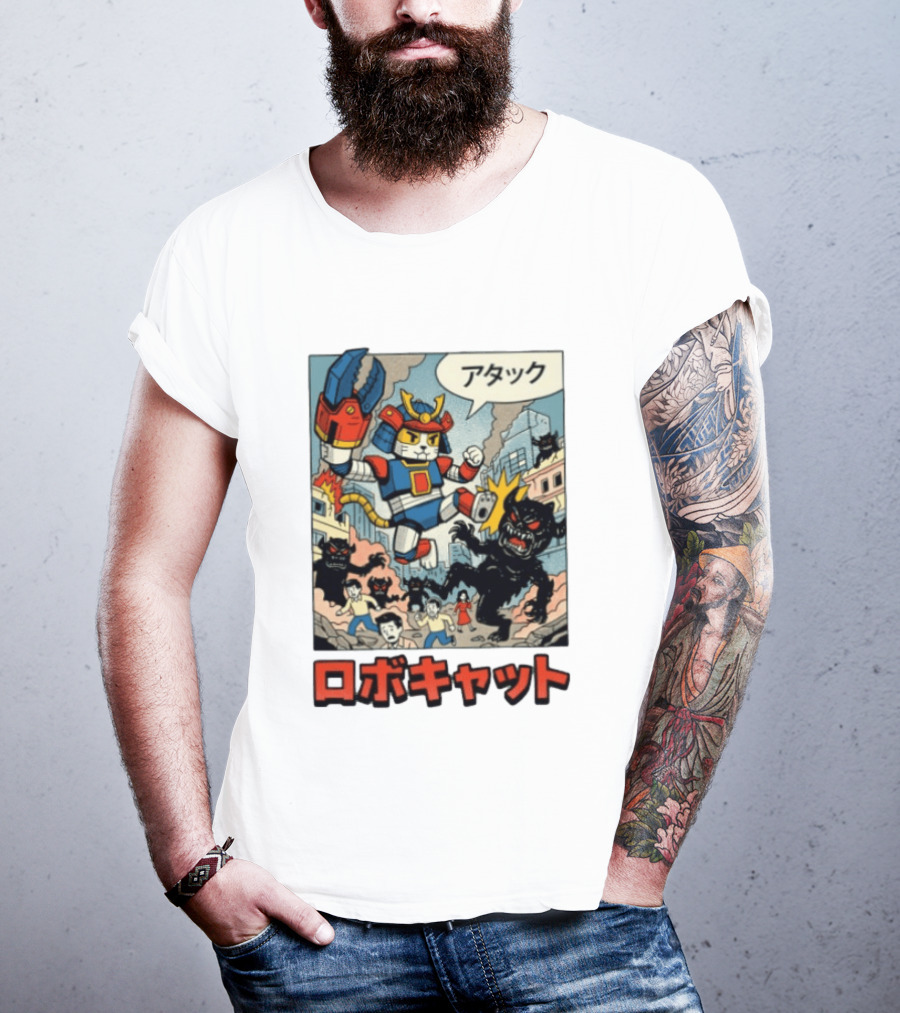 RoboCat Attack Japanese Mecha Kaiju T-Shirt