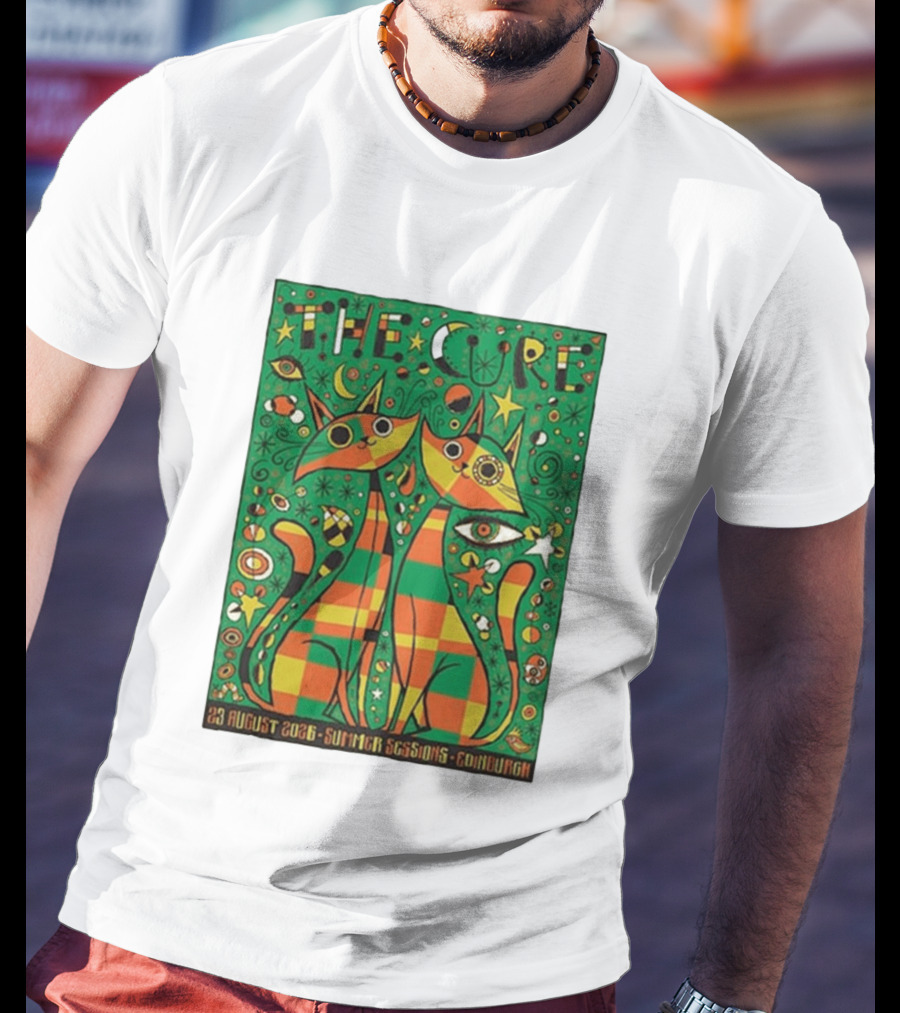 The Cure Summer Sessions Edinburgh August 2026 Two Cats Psychedelic T-Shirt