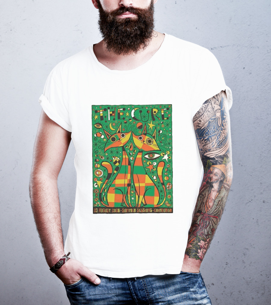 The Cure Summer Sessions Edinburgh August 2026 Two Cats Psychedelic T-Shirt