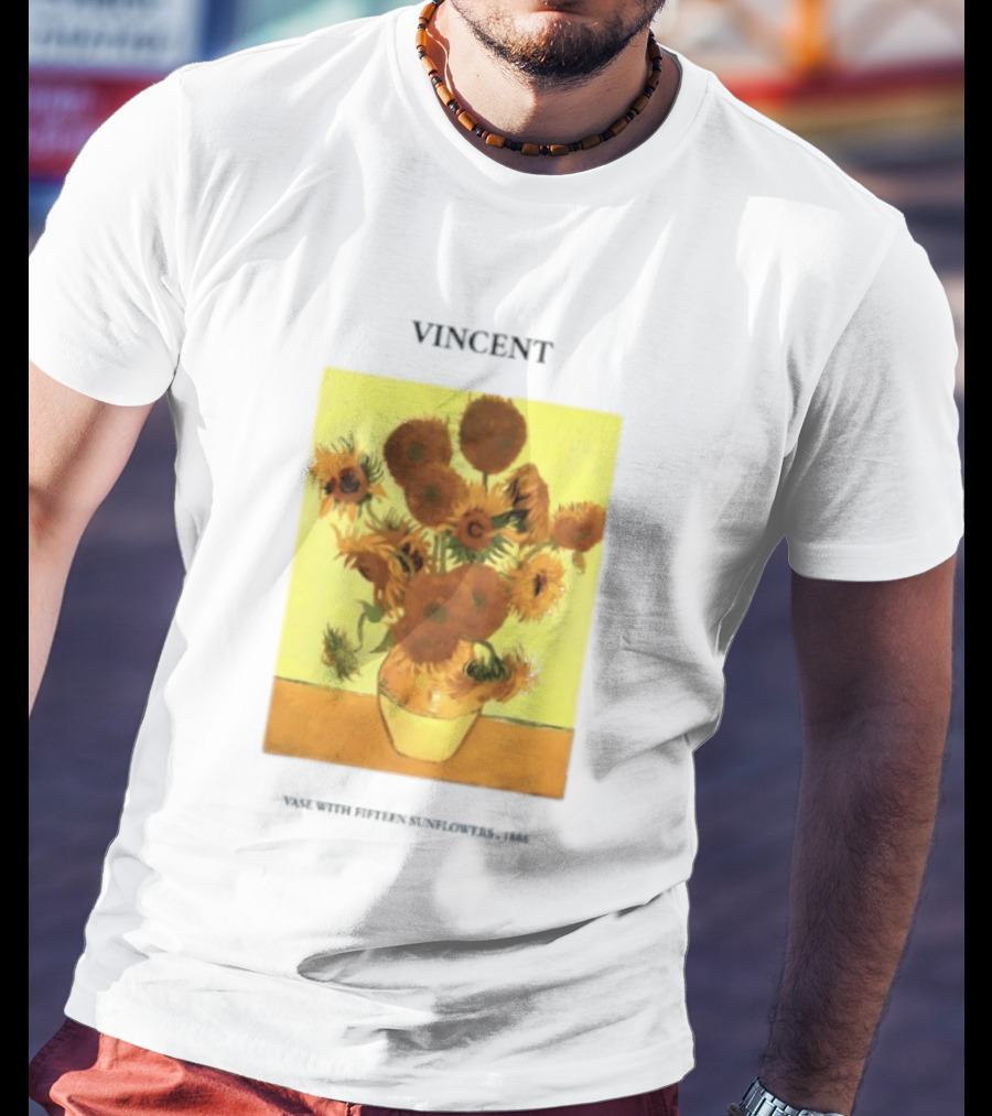 Vincent Van Gogh Sunflowers Vase Painting Vincent Written On It T-Shirt