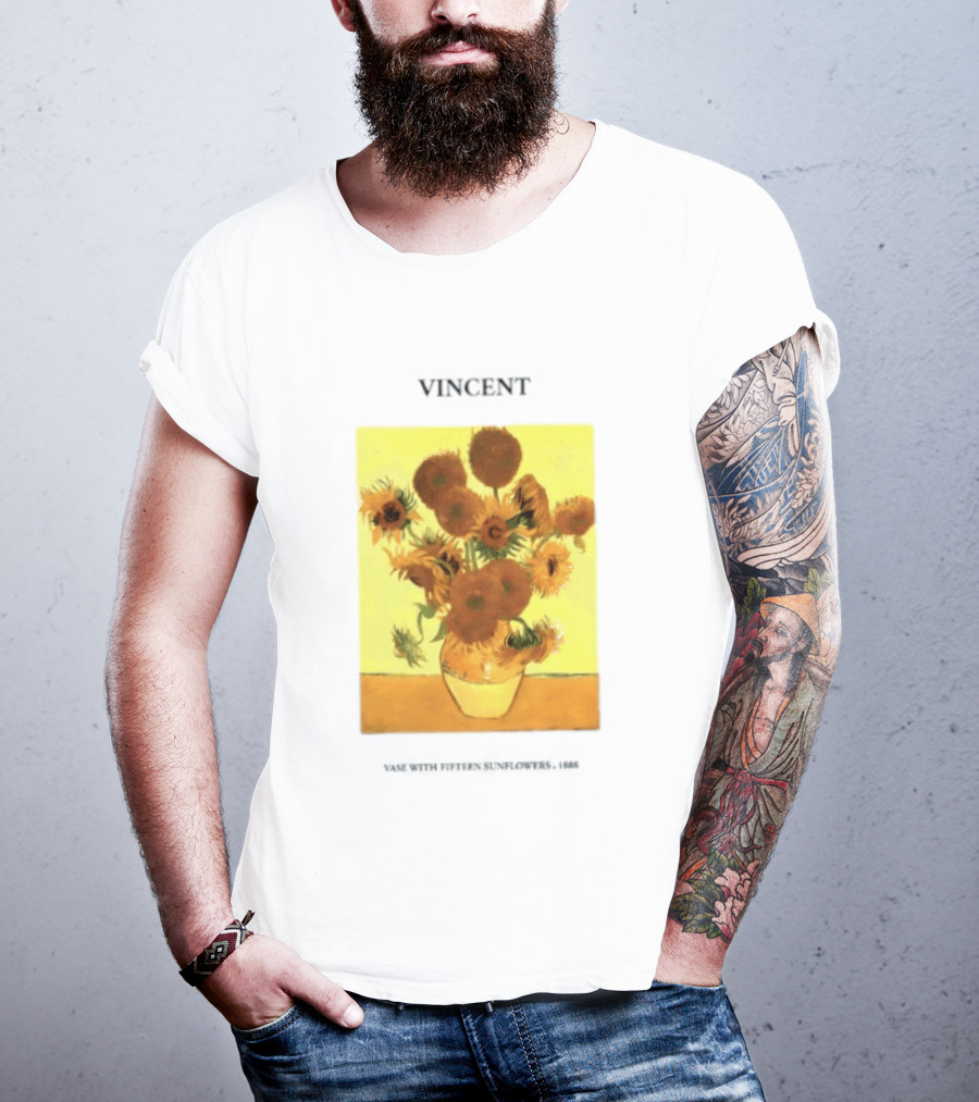 Vincent Van Gogh Sunflowers Vase Painting Vincent Written On It T-Shirt