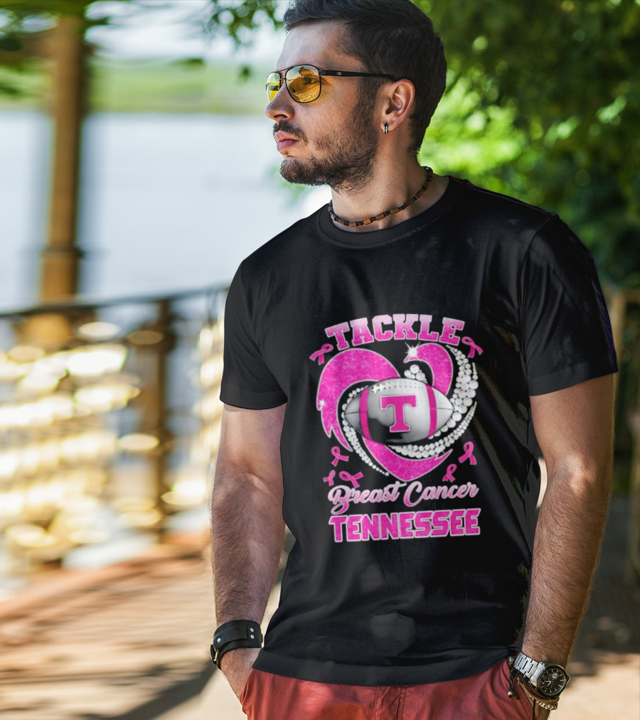 Tackle Breast Cancer Tennessee Volunteers Pink Ribbon Football Awareness T-Shirt