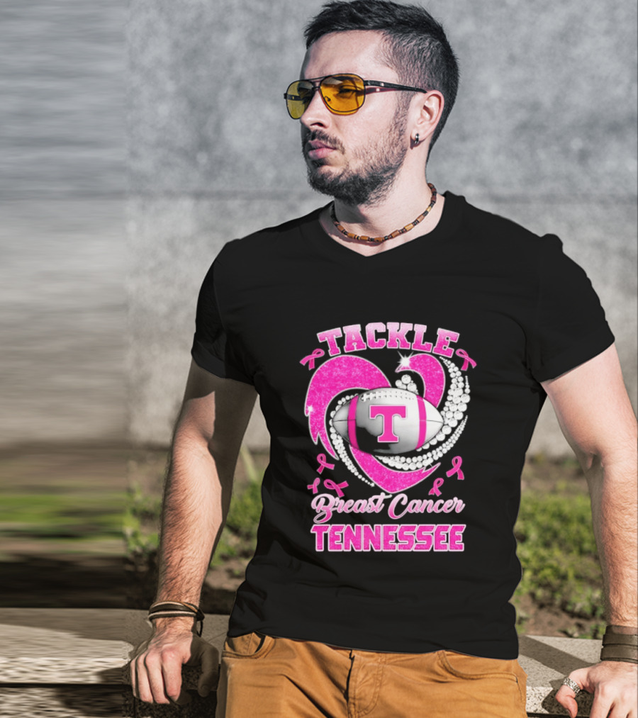 Tackle Breast Cancer Tennessee Volunteers Pink Ribbon Football Awareness T-Shirt