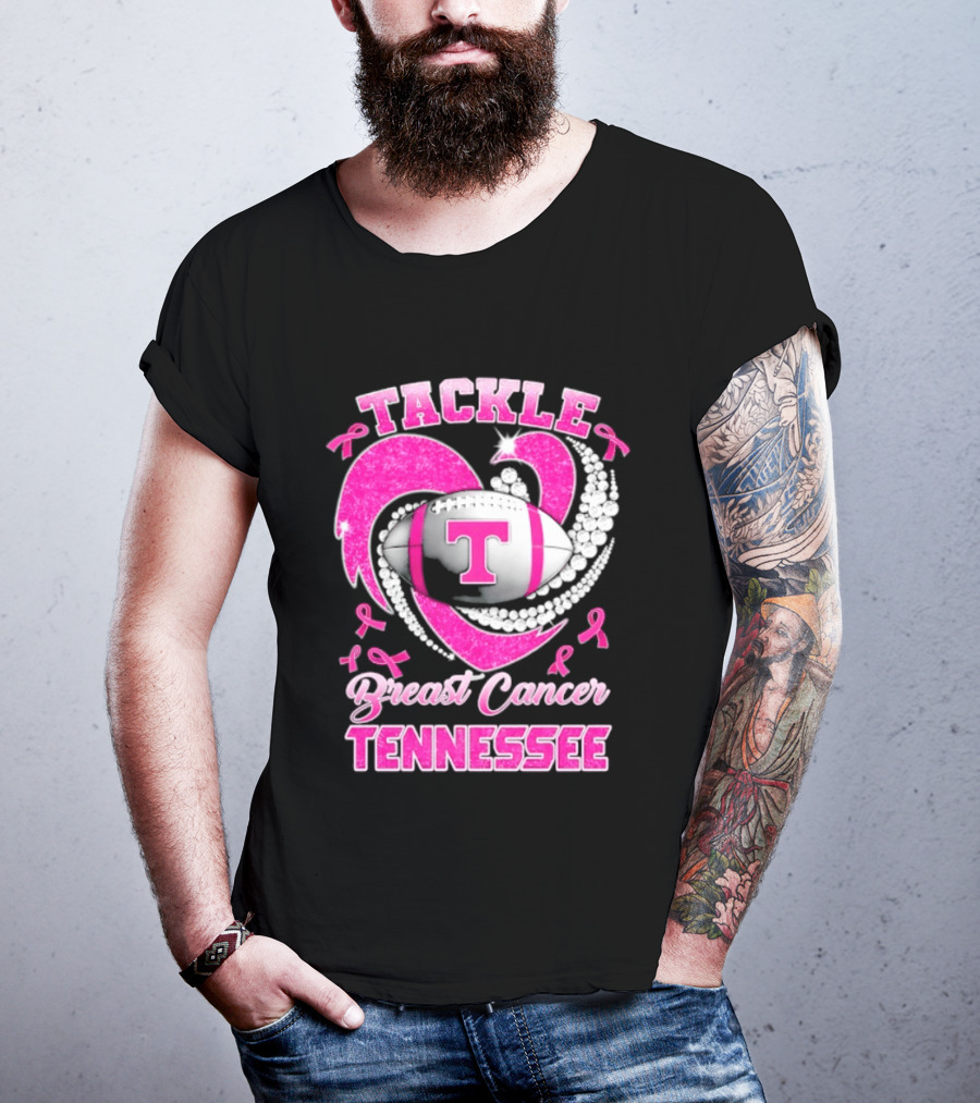 Tackle Breast Cancer Tennessee Volunteers Pink Ribbon Football Awareness T-Shirt