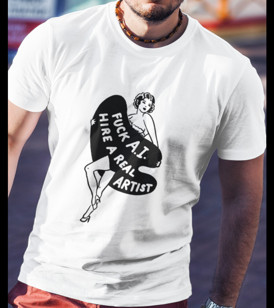 Fuck AI Hire A Real Artist Vintage Pin Up Style Palette T-Shirt